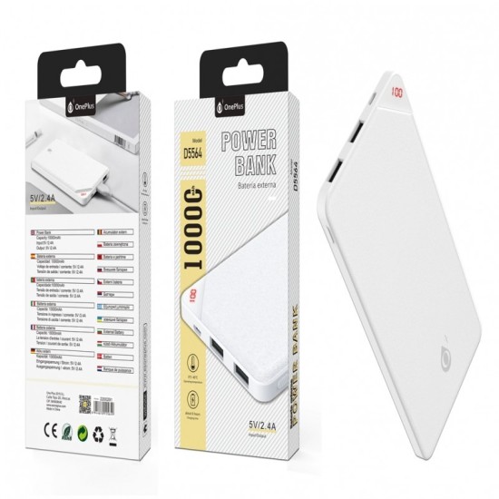 POWER BANK ONE PLUS D5564 10000MAH BRANCO